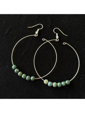 Bloodstone Earrings Minimalist Hoop Green Gemstones